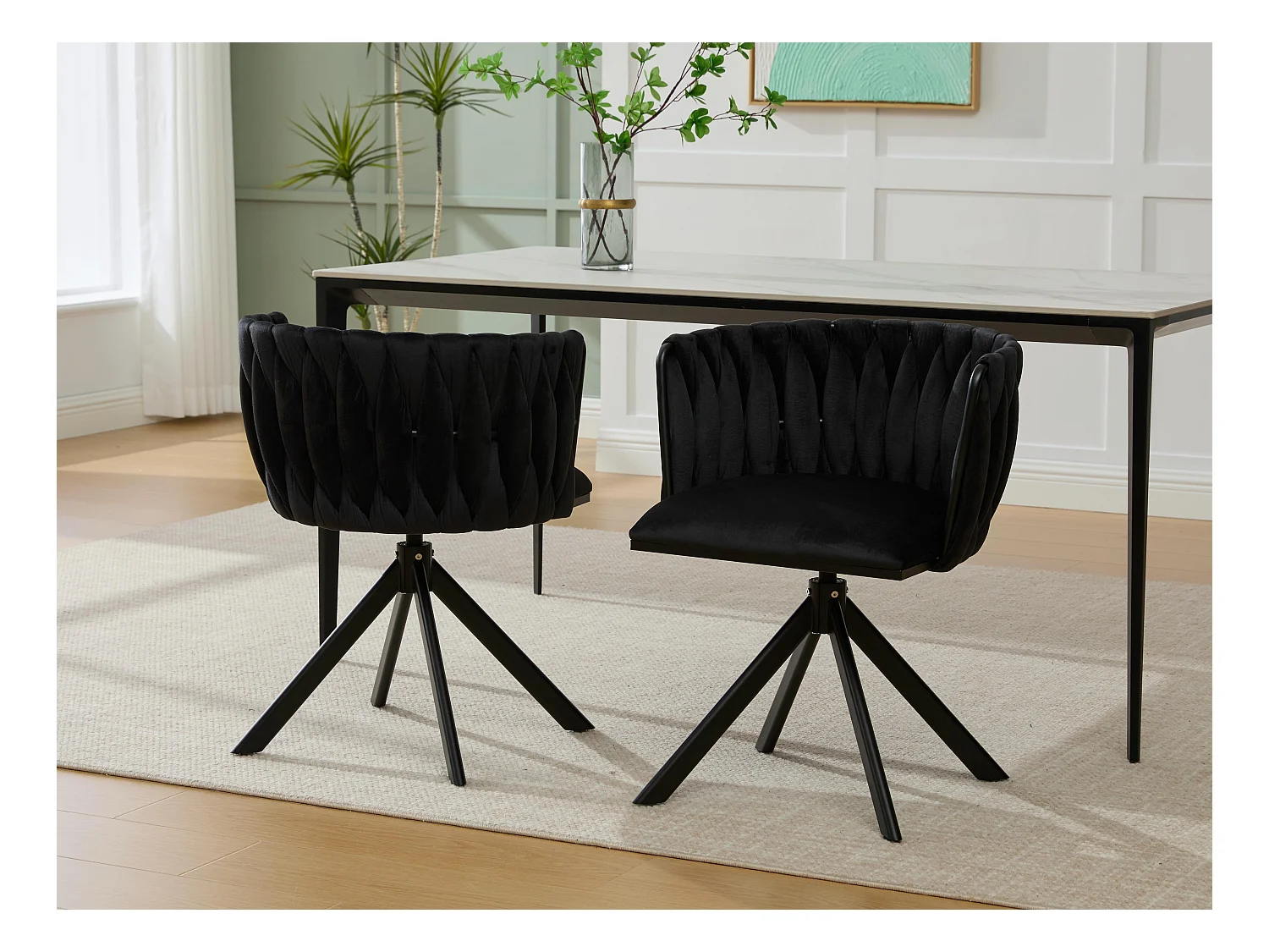 Lot de 2 Chaises pivotante noires - Chaise coquillage avec pieds noirs - Style contemporain