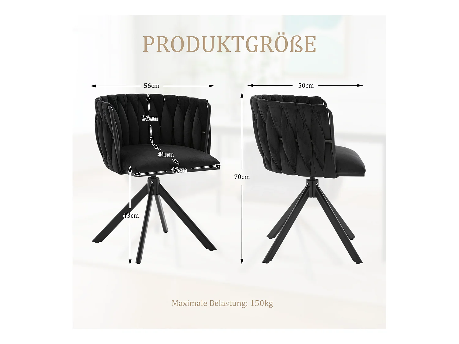 Lot de 2 Chaises pivotante noires - Chaise coquillage avec pieds noirs - Style contemporain