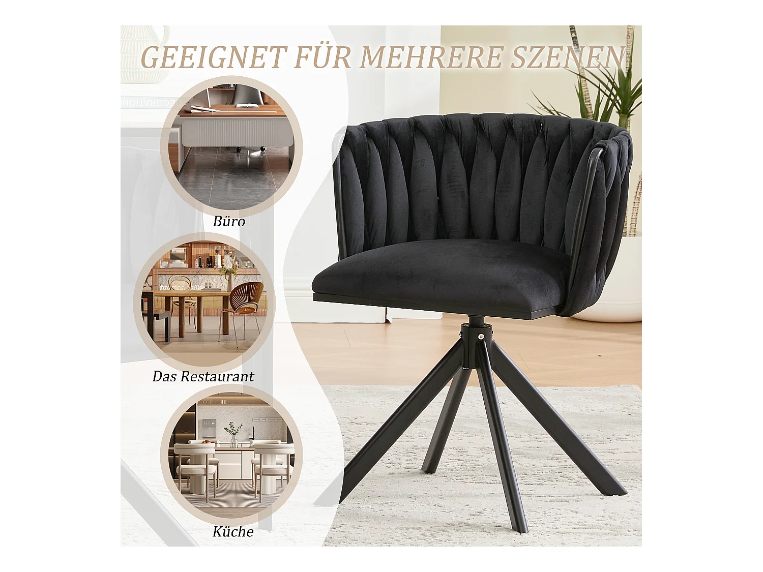 Lot de 2 Chaises pivotante noires - Chaise coquillage avec pieds noirs - Style contemporain