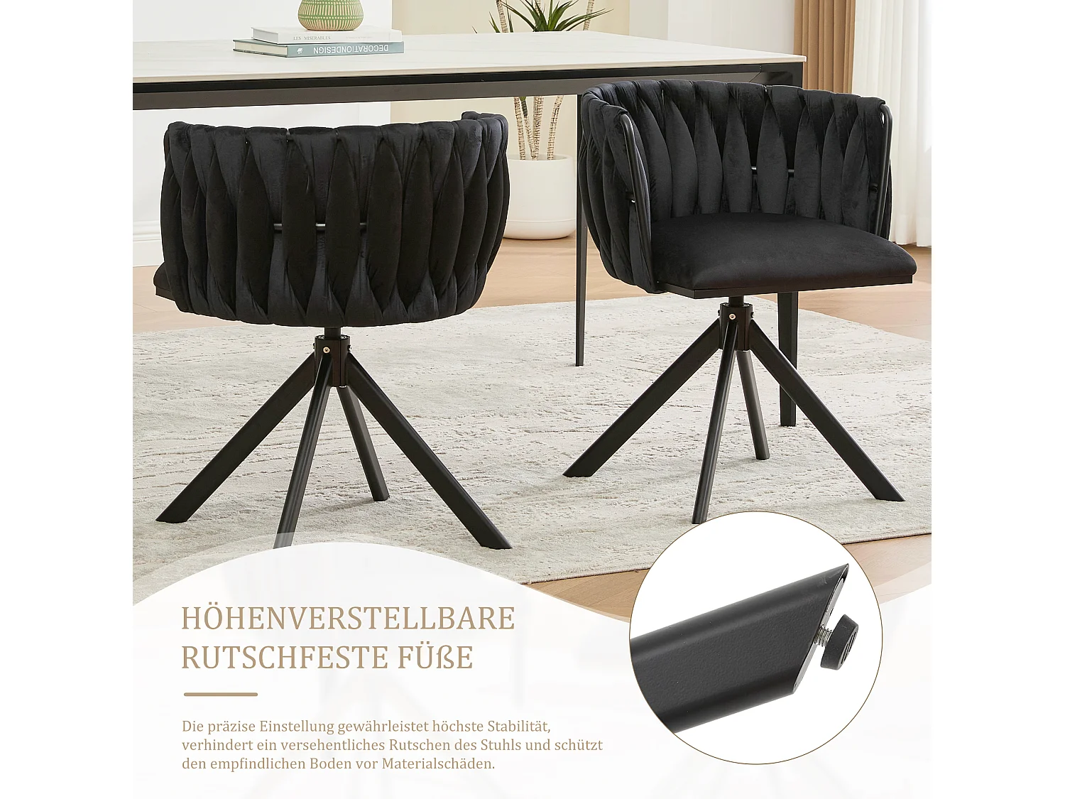 Lot de 2 Chaises pivotante noires - Chaise coquillage avec pieds noirs - Style contemporain