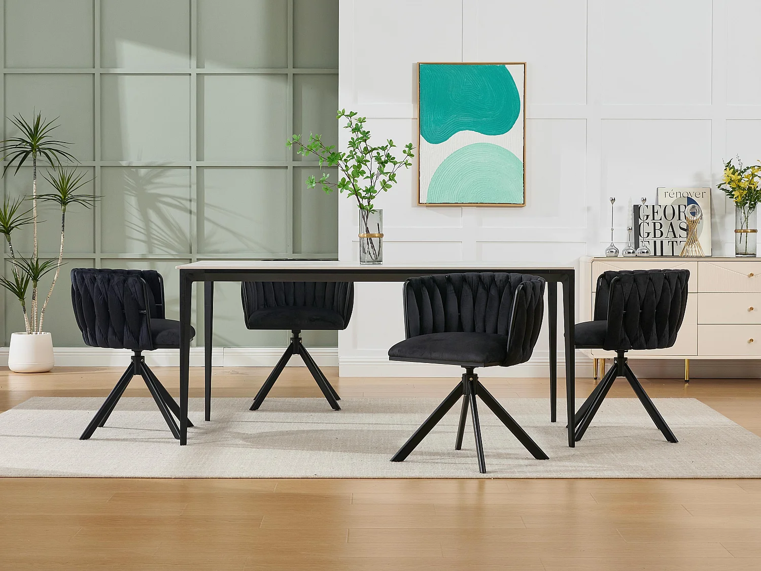 Lot de 2 Chaises pivotante noires - Chaise coquillage avec pieds noirs - Style contemporain