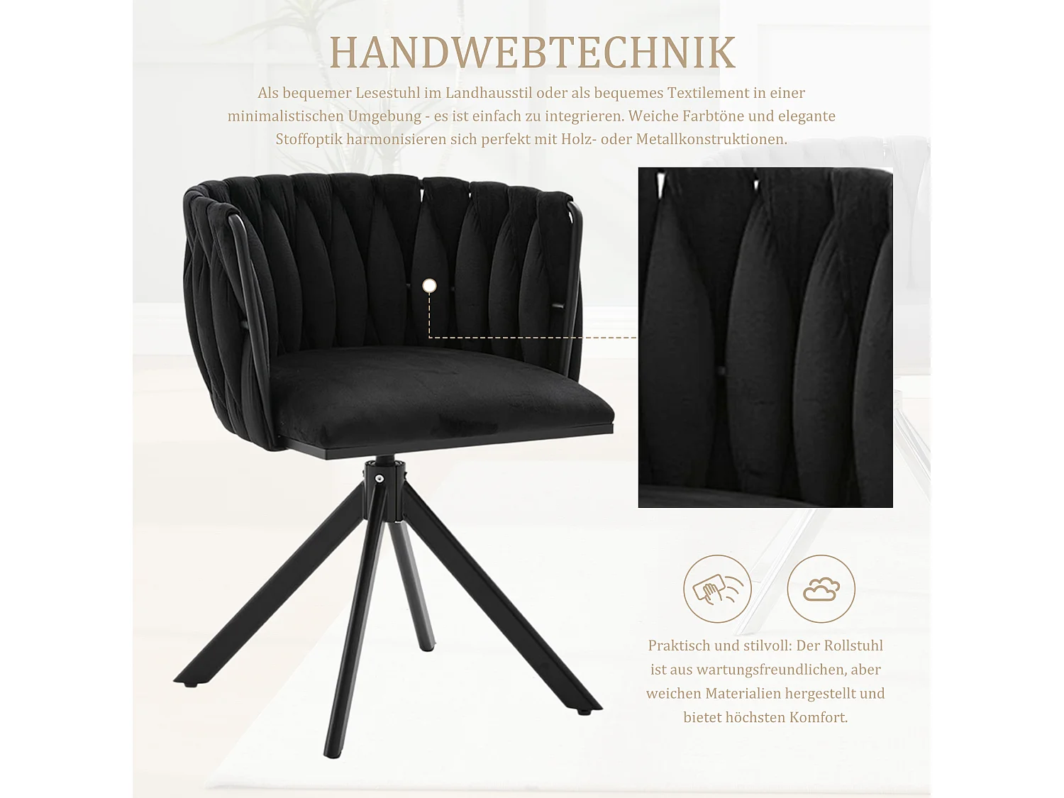 Set van 2 draaistoelen - Schelpstoel met zwarte poten - Hedendaagse stijl