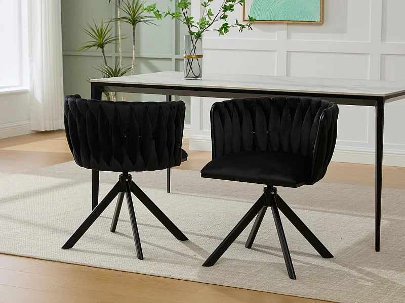 Lot de 2 Chaises pivotante noires - Chaise coquillage avec pieds noirs - Style contemporain