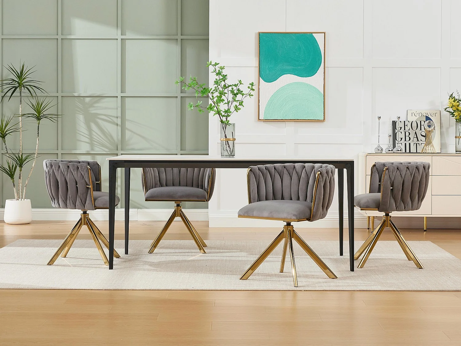 Set van 4 draaistoelen - Schelpstoel met gouden metalen poten - Hedendaagse stijl