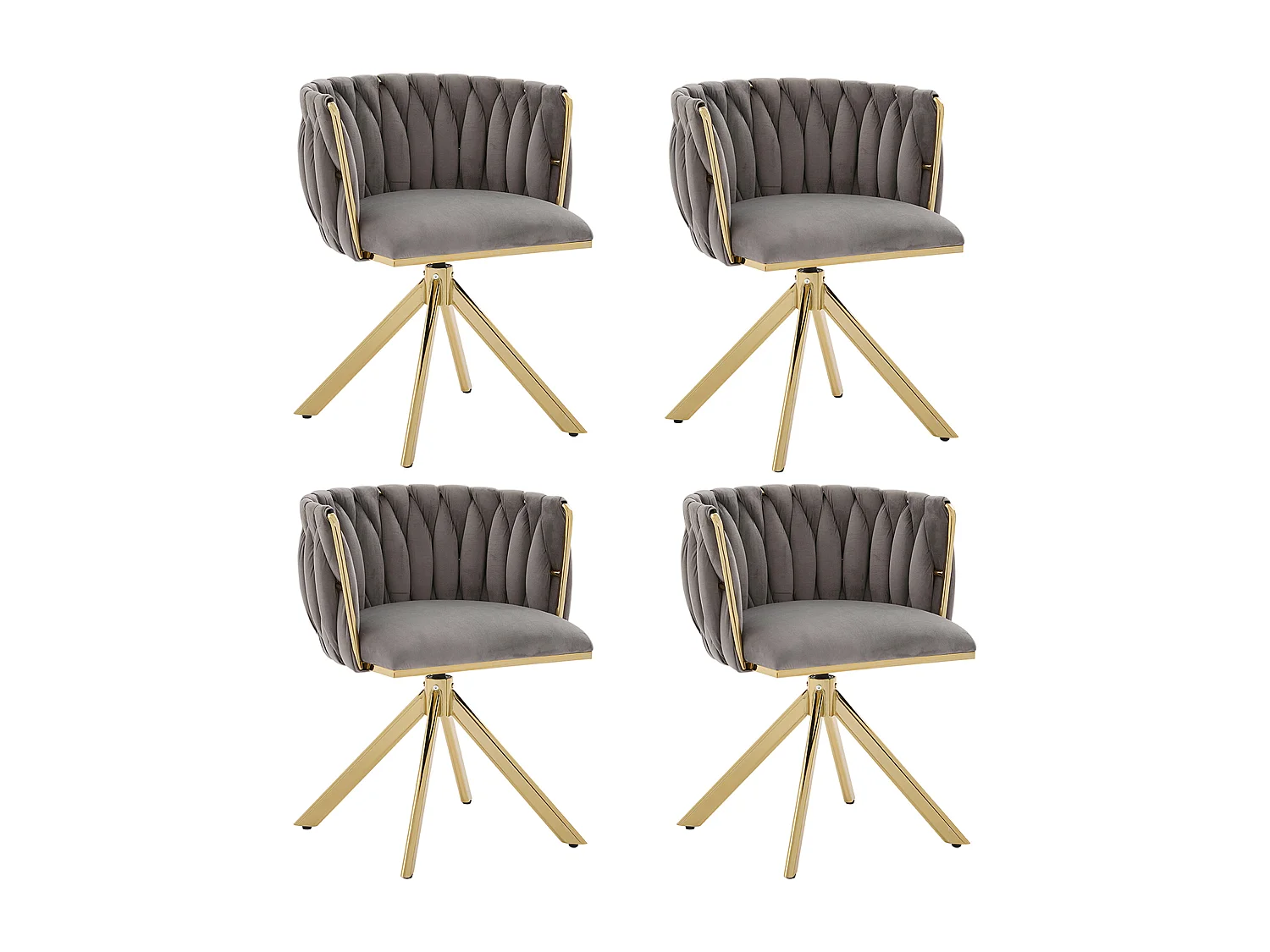 Set van 4 draaistoelen - Schelpstoel met gouden metalen poten - Hedendaagse stijl