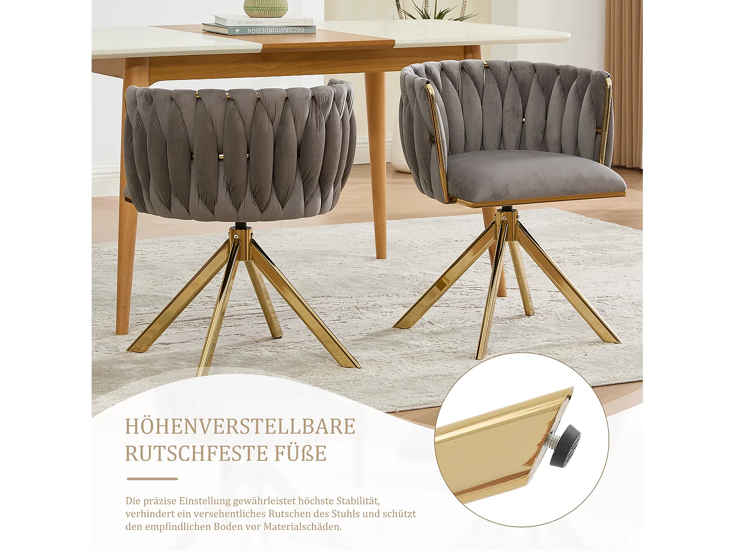 Set van 4 draaistoelen - Schelpstoel met gouden metalen poten - Hedendaagse stijl