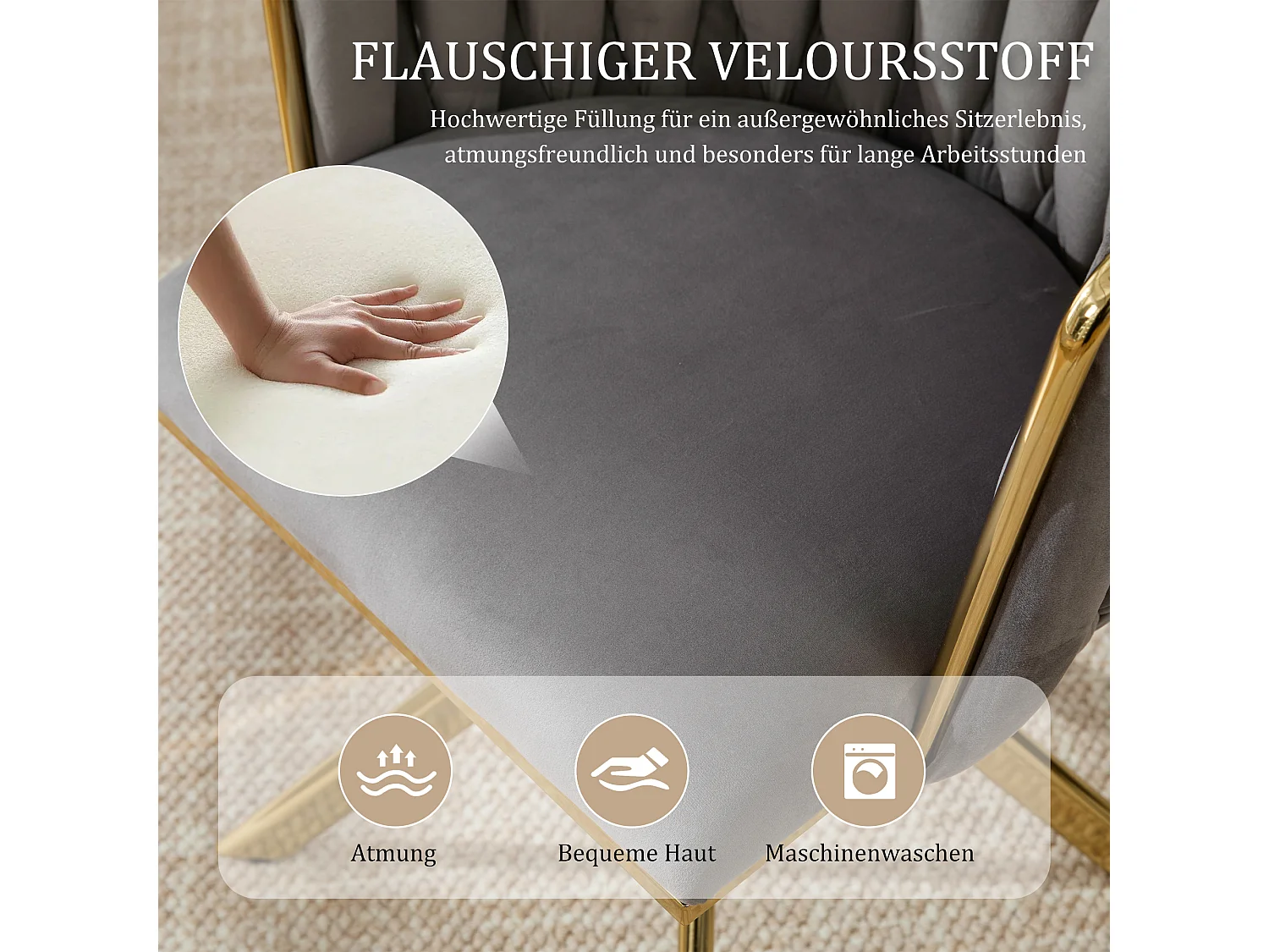 Set van 4 draaistoelen - Schelpstoel met gouden metalen poten - Hedendaagse stijl