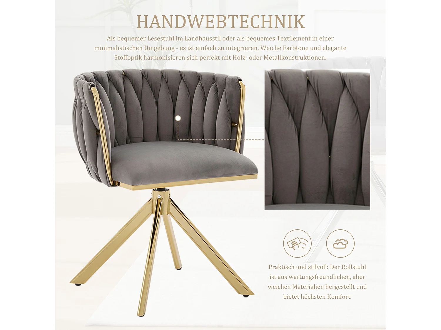 Set van 4 draaistoelen - Schelpstoel met gouden metalen poten - Hedendaagse stijl