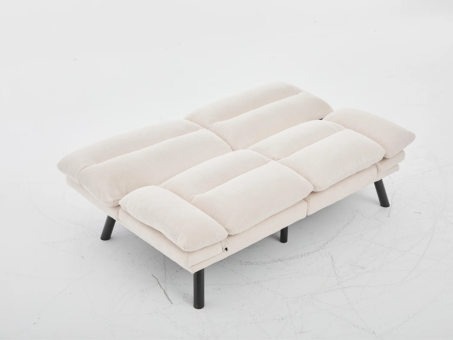 Canapé convertible 2 places beige en tissu chenille - avec fonction rabattable - Confort et praticité, idéal pour salon, chambre ou petit espace