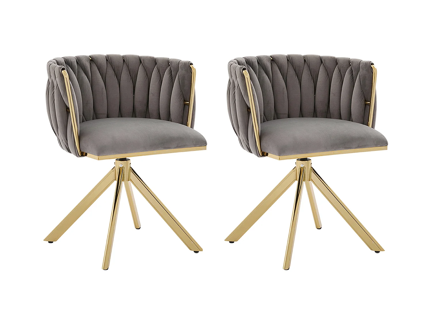 Lot de 2 Chaises pivotante grises - Chaise coquillage avec pieds en métal doré - Style contemporain