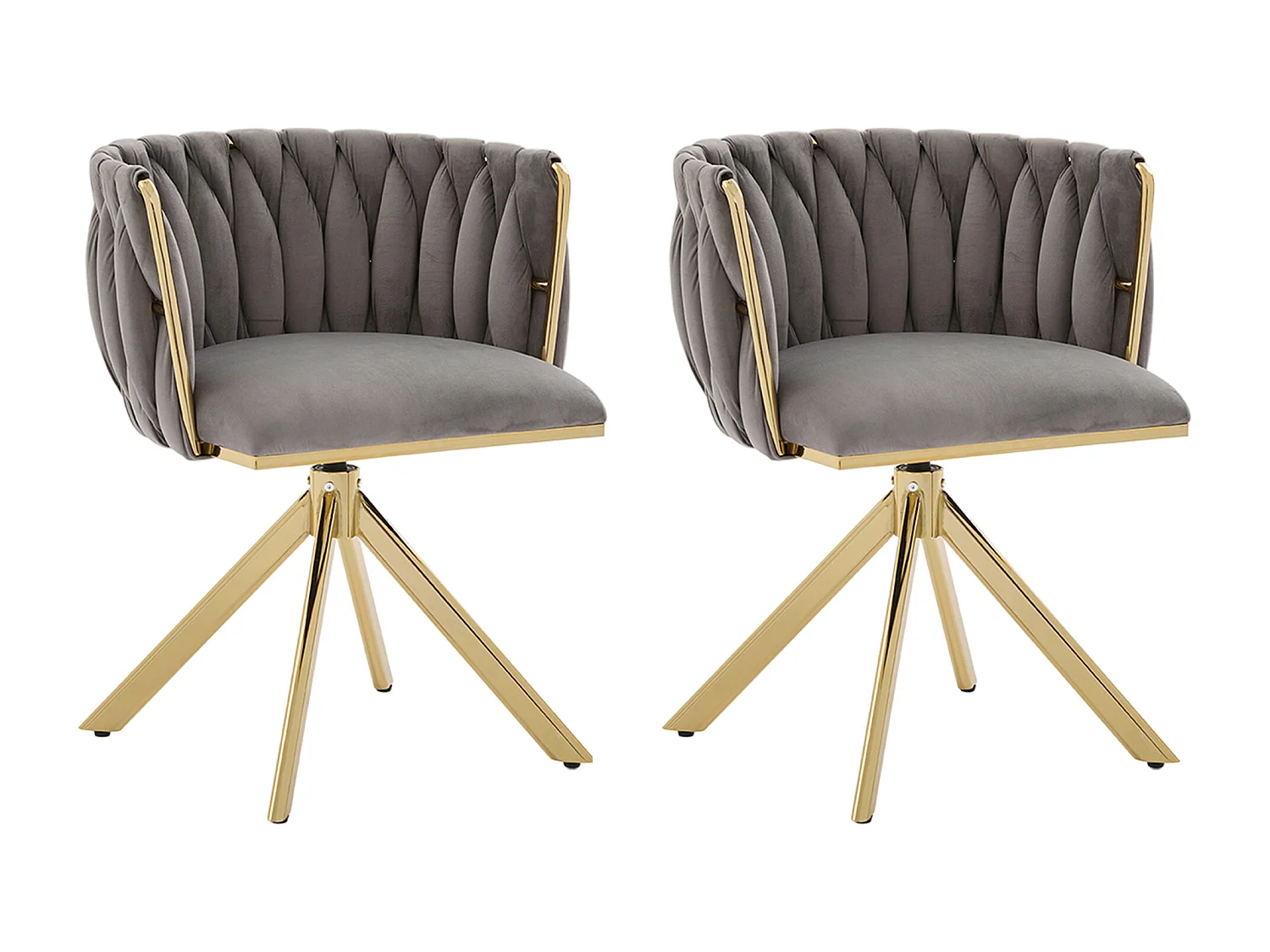 Lot de 2 Chaises pivotante grises - Chaise coquillage avec pieds en métal doré - Style contemporain