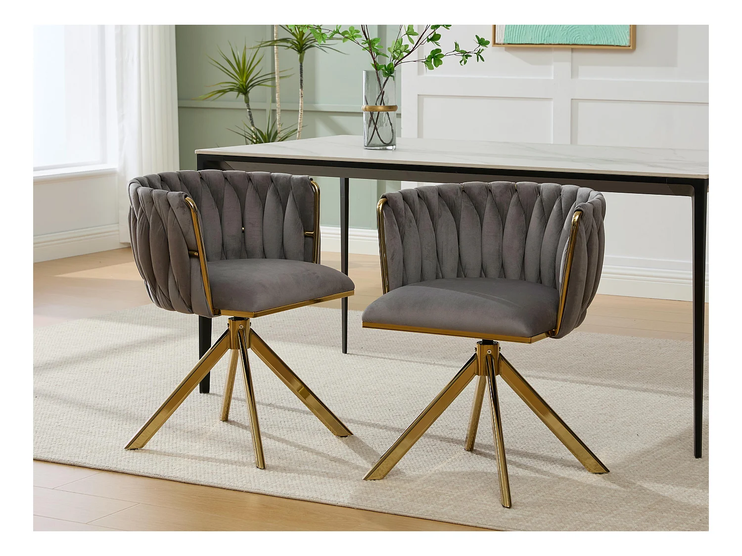 Set van 2 draaistoelen - Schelpstoel met gouden metalen poten - Hedendaagse stijl