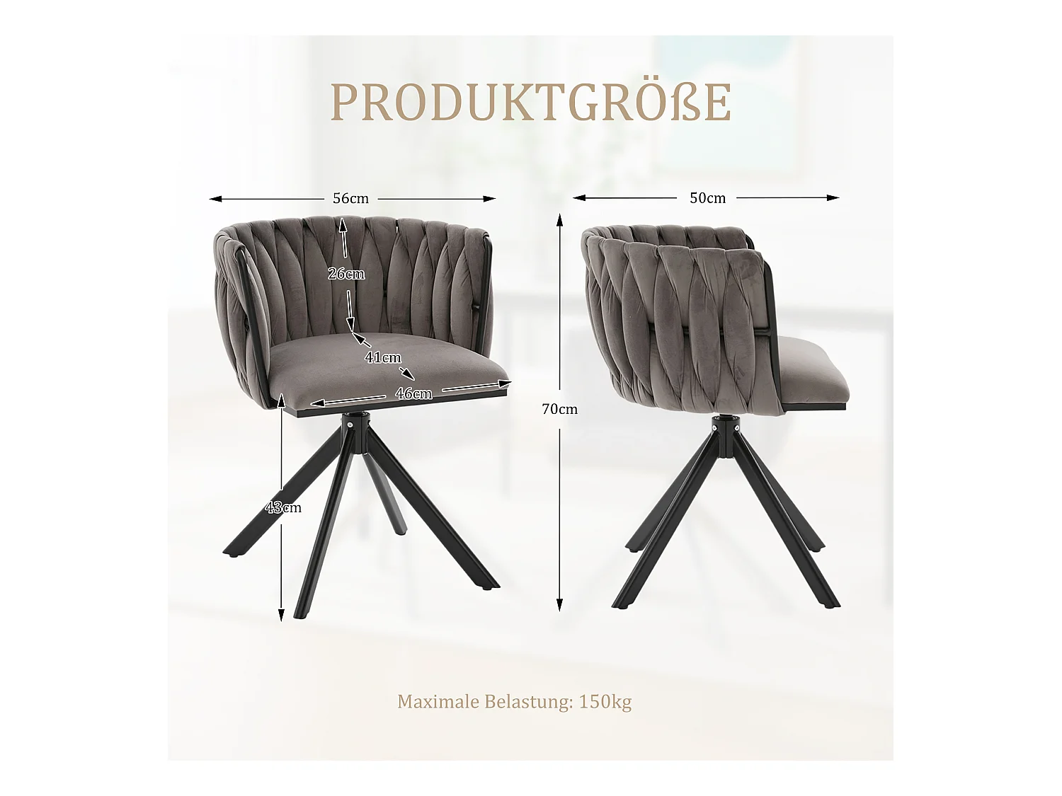 Lot de 2 Chaises pivotante grises - Chaise coquillage avec pieds noirs - Style contemporain