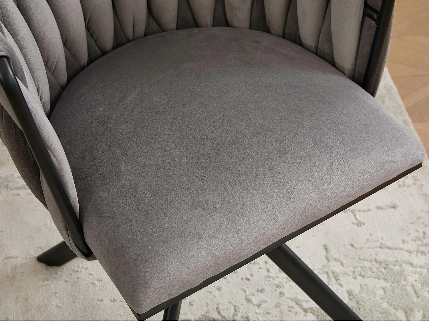 Lot de 2 Chaises pivotante grises - Chaise coquillage avec pieds noirs - Style contemporain