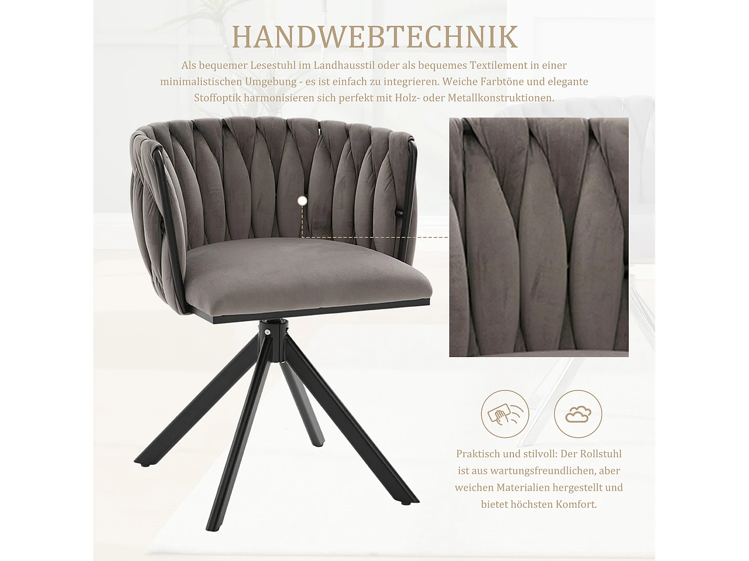 Lot de 2 Chaises pivotante grises - Chaise coquillage avec pieds noirs - Style contemporain