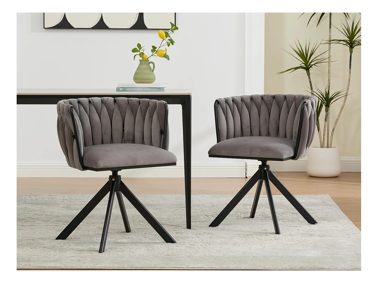 Set van 2 draaistoelen - Schelpstoel met zwarte poten - Hedendaagse stijl