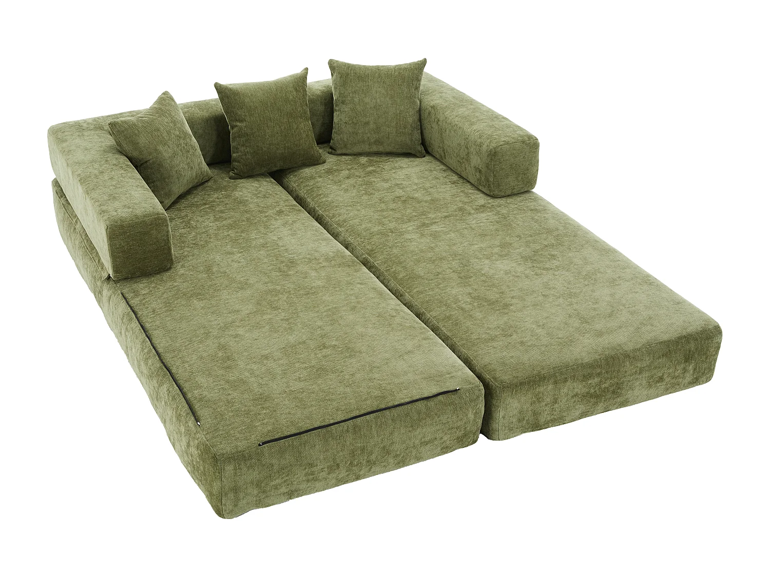 Kaleido 1.0 - Canapé modulable en chenille vert - Canapé convertible en plusieurs formes - 3 coussins inclus - Parfait pour salon, chambre et bureau