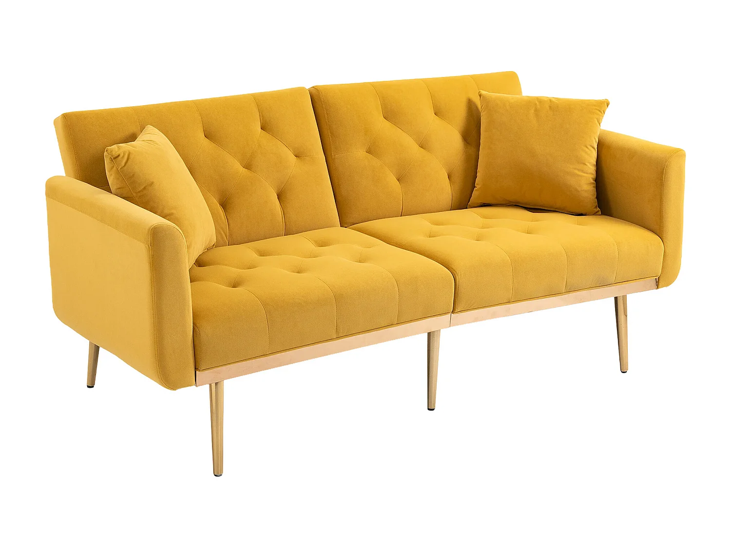 Canapé 2 Places en Tissu Velour Jaune  - avec dossier réglable et pieds dorés - Élégant et pratique pour votre salon