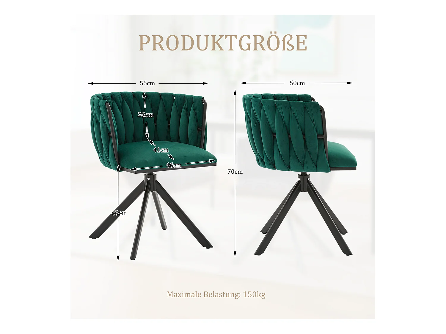 Lot de 2 Chaises pivotante vertes - Chaise coquillage avec pieds noirs - Style contemporain