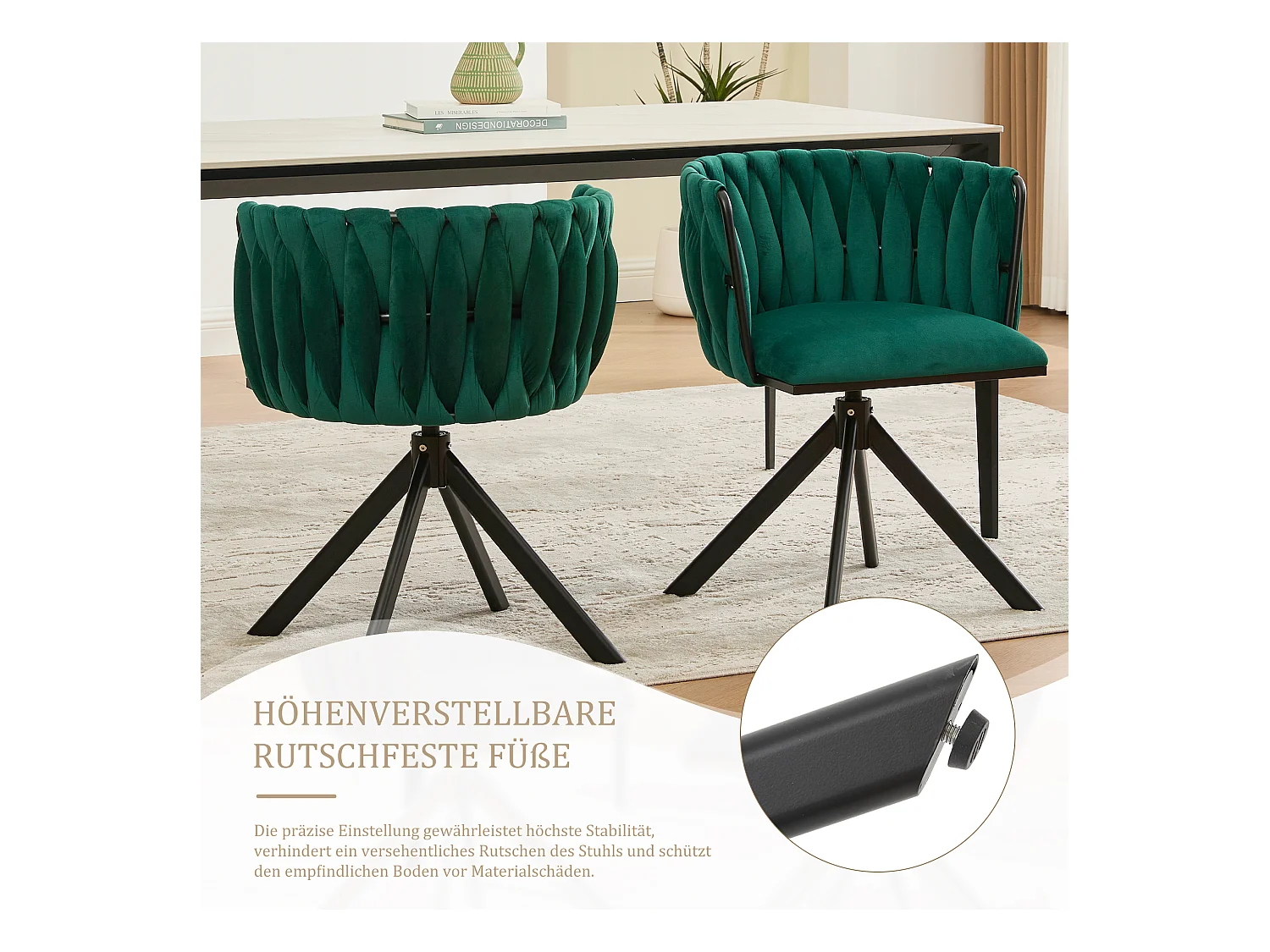 Lot de 2 Chaises pivotante vertes - Chaise coquillage avec pieds noirs - Style contemporain