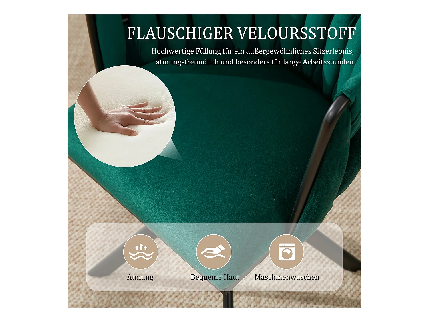 Lot de 2 Chaises pivotante vertes - Chaise coquillage avec pieds noirs - Style contemporain