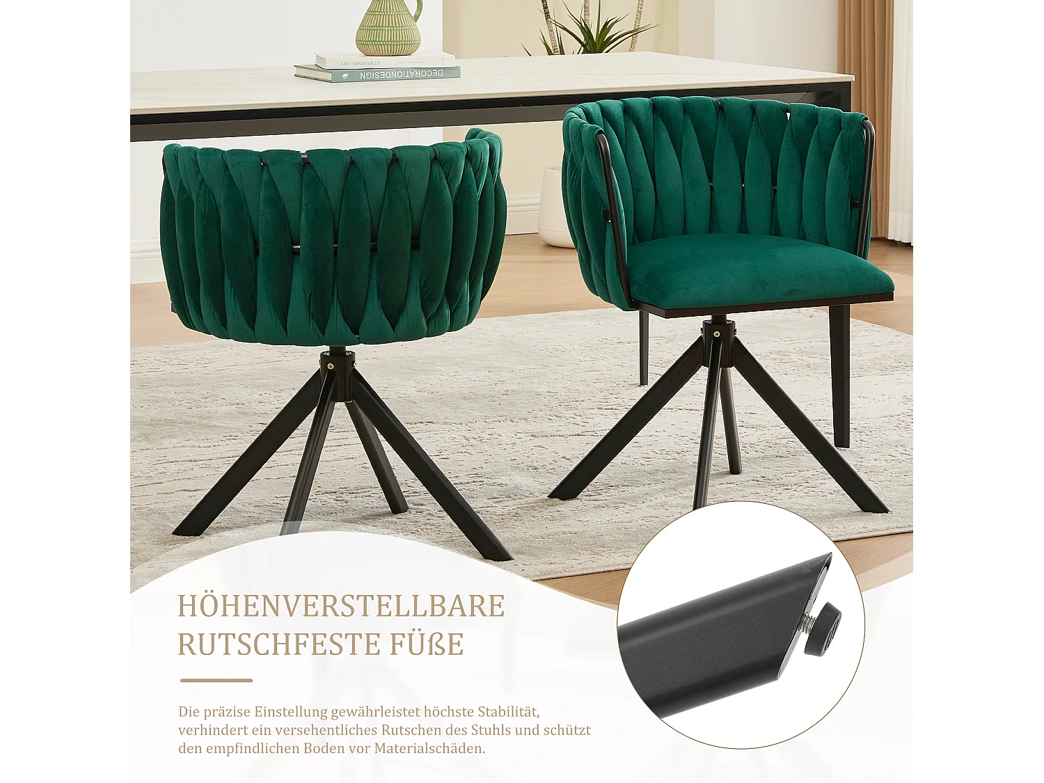 Lot de 2 Chaises pivotante vertes - Chaise coquillage avec pieds noirs - Style contemporain