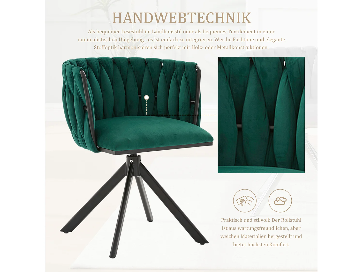 Lot de 2 Chaises pivotante vertes - Chaise coquillage avec pieds noirs - Style contemporain