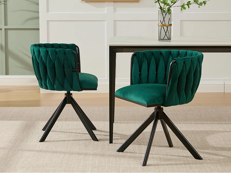 Set van 2 groene draaistoelen - Schelpstoel met zwarte poten - Hedendaagse stijl