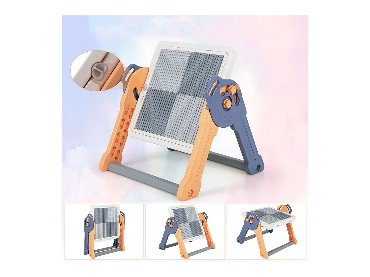 6 en 1 Table Enfant Pliable avec Chaise et Plateau Double Face & Réglable Chevalet Enfants en HDPE avec 105 Blocs & 6 Marqueurs & 1 Gomme Charge 75kg