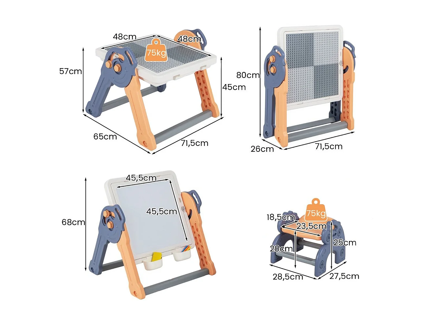 6 in 1 Klappbarer Kindertisch mit Stuhl & Staffelei Spieltisch mit Doppelseitiger & Abnehmbarer Tischplatte