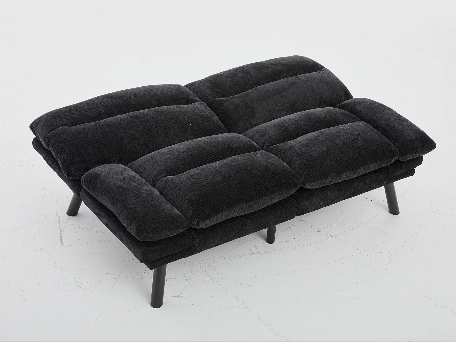 Canapé convertible 2 places noir en tissu chenille - avec fonction rabattable - Confort et praticité, idéal pour salon, chambre ou petit espace