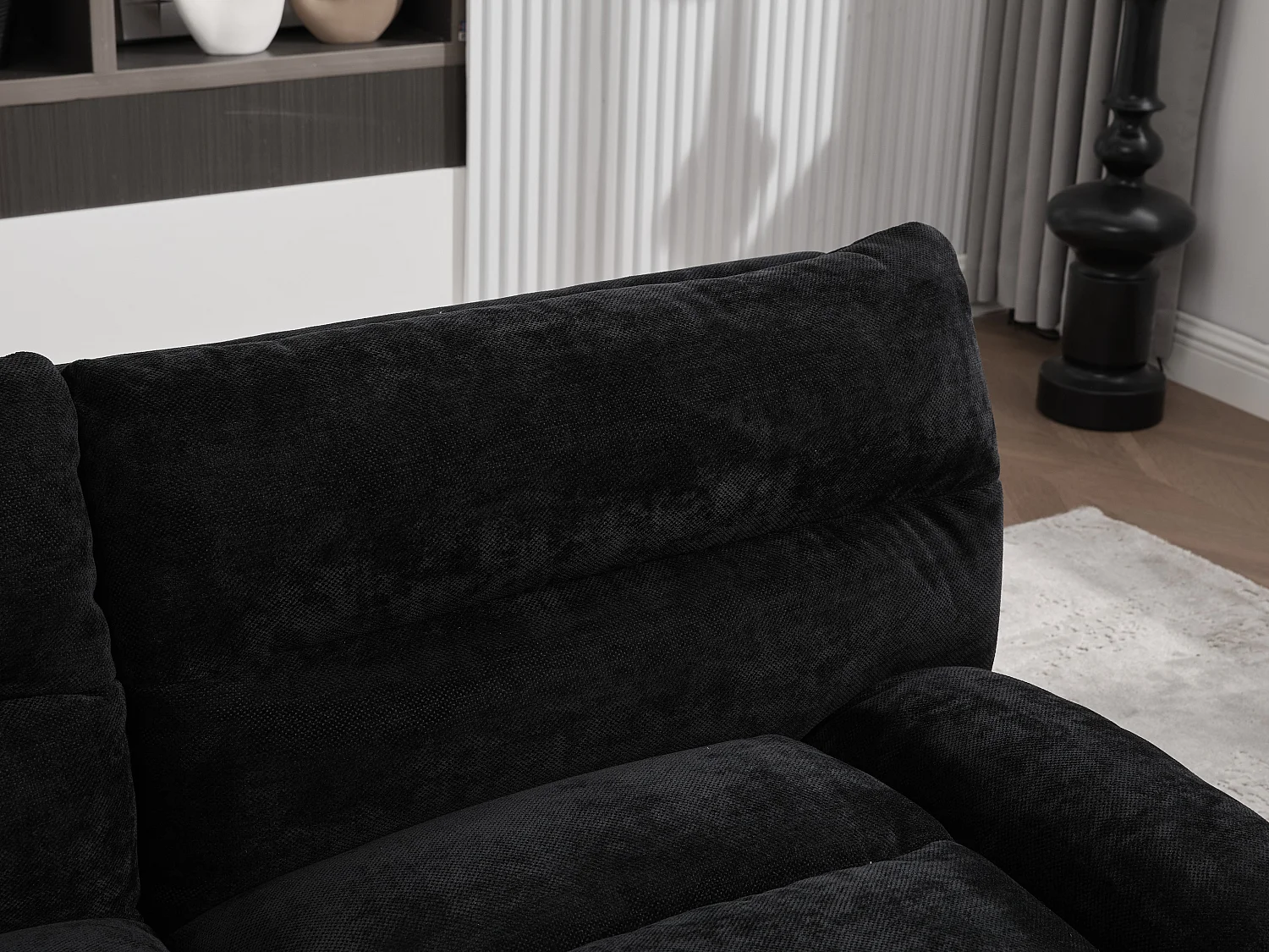 Canapé convertible 2 places noir en tissu chenille - avec fonction rabattable - Confort et praticité, idéal pour salon, chambre ou petit espace