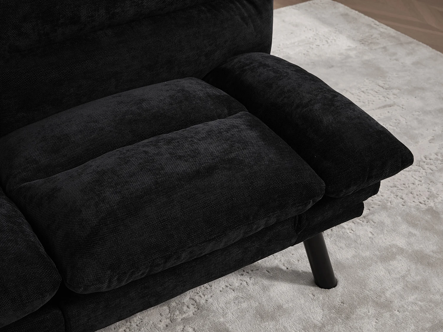 Canapé convertible 2 places noir en tissu chenille - avec fonction rabattable - Confort et praticité, idéal pour salon, chambre ou petit espace