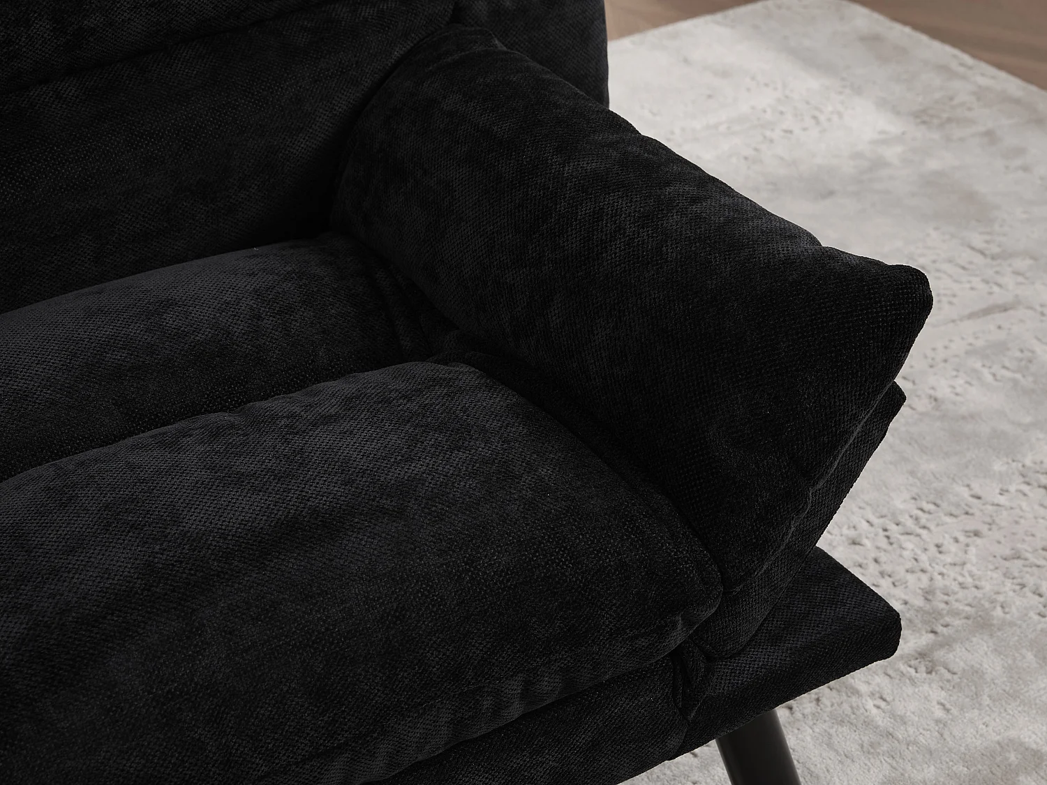 Canapé convertible 2 places noir en tissu chenille - avec fonction rabattable - Confort et praticité, idéal pour salon, chambre ou petit espace