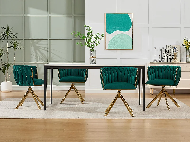 Set van 4 groene draaistoelen - Schelpstoel met gouden metalen poten - Hedendaagse stijl