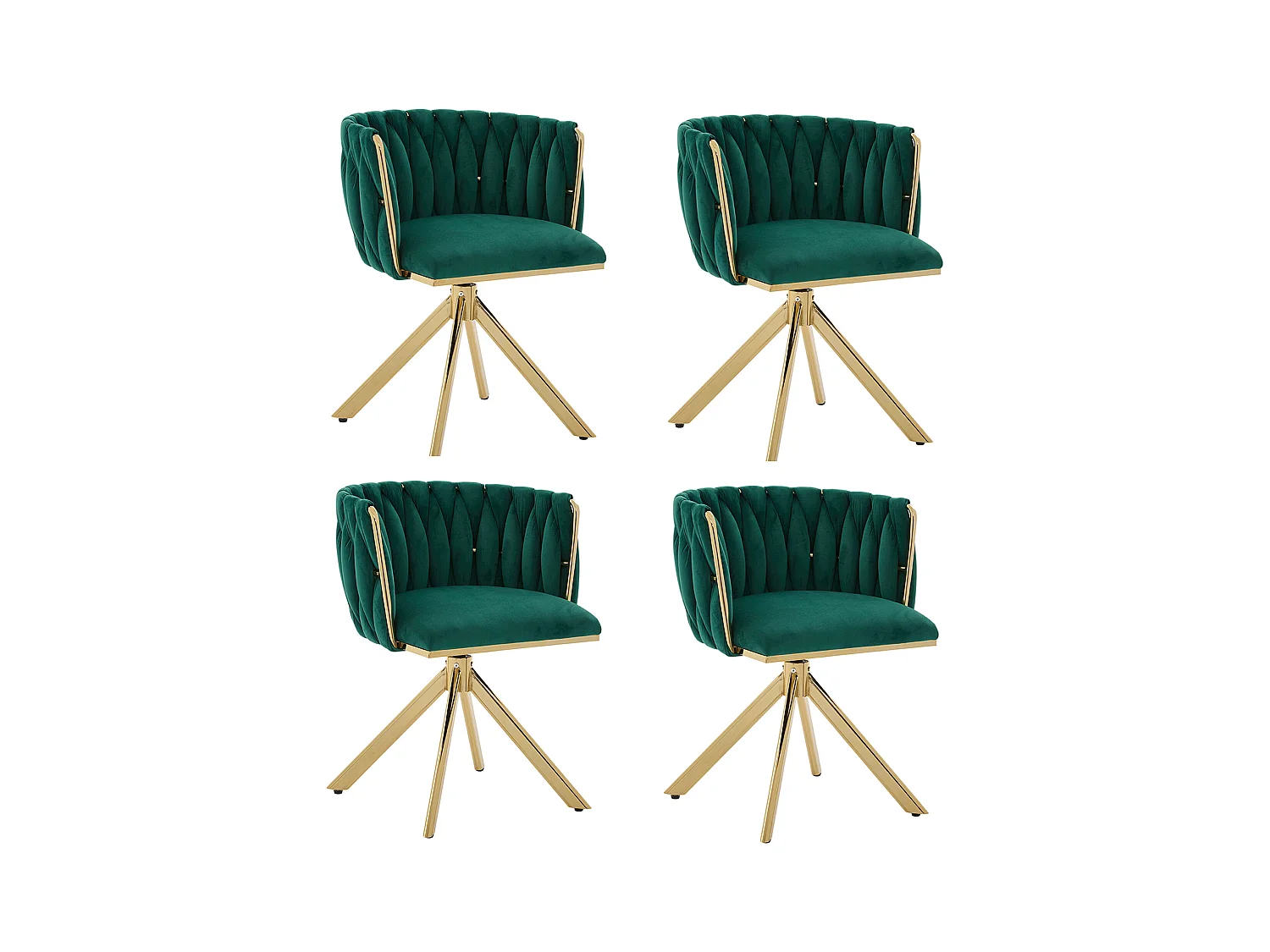 Lot de 4 Chaises pivotante vertes - Chaise coquillage avec pieds en métal doré - Style contemporain