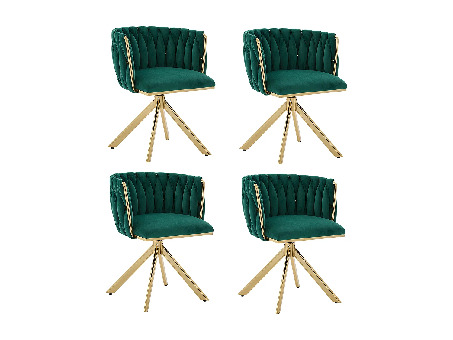 Set van 4 groene draaistoelen - Schelpstoel met gouden metalen poten - Hedendaagse stijl
