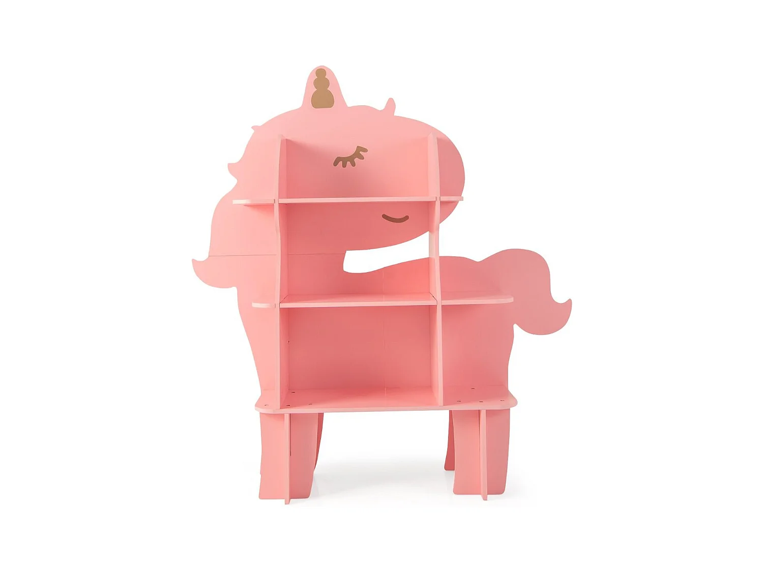Étagère à Livres à 3 Niveaux en Forme Unicorne avec Étagères Ouvertes Bibliothèque avec Dispositif Anti-Basculement pour 3-12 Ans Rose