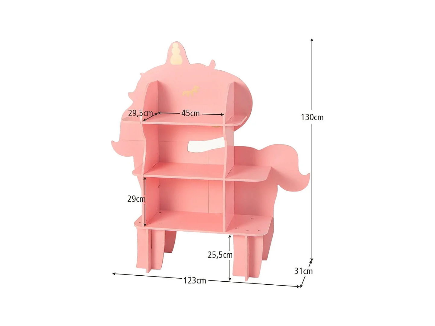 Étagère à Livres à 3 Niveaux en Forme Unicorne avec Étagères Ouvertes Bibliothèque avec Dispositif Anti-Basculement pour 3-12 Ans Rose