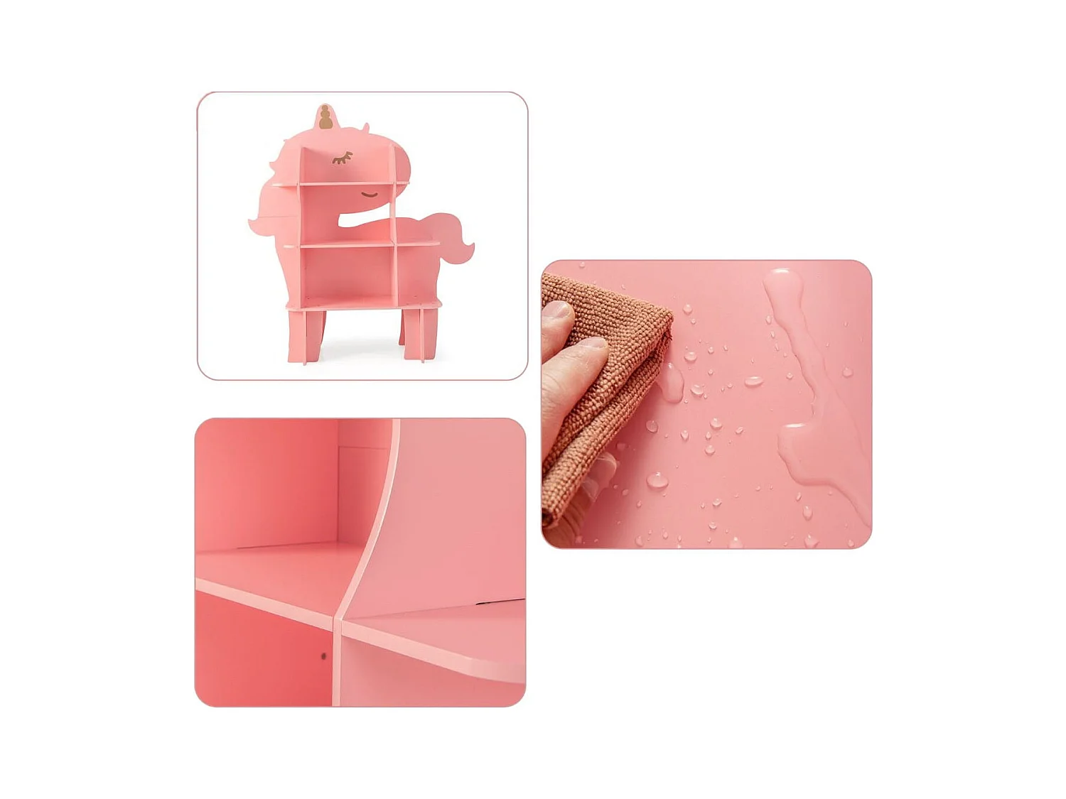 Étagère à Livres à 3 Niveaux en Forme Unicorne avec Étagères Ouvertes Bibliothèque avec Dispositif Anti-Basculement pour 3-12 Ans Rose