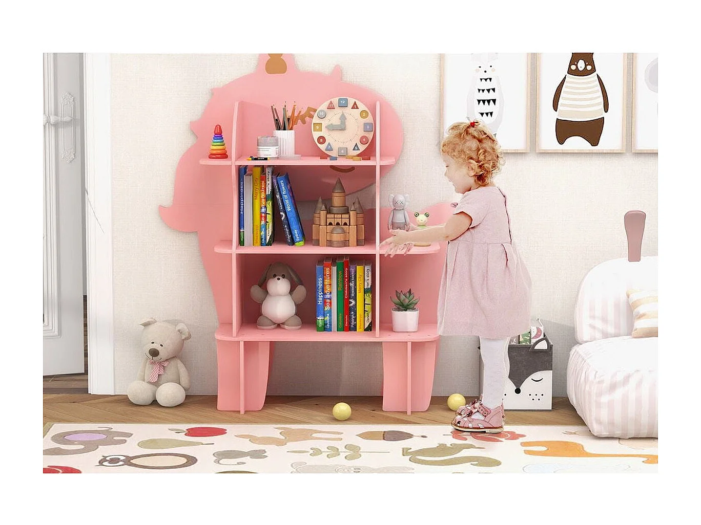 Einhorn Bücherregal für Kinder Spielzeug-Aufbewahrungsorganisator mit offenen Regalen