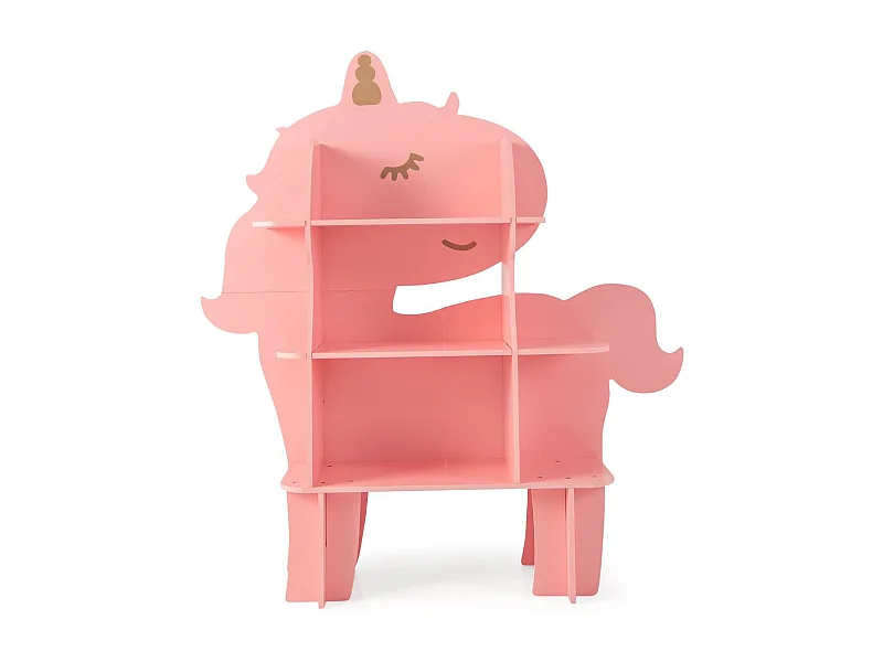 Étagère à Livres à 3 Niveaux en Forme Unicorne avec Étagères Ouvertes Bibliothèque avec Dispositif Anti-Basculement pour 3-12 Ans Rose