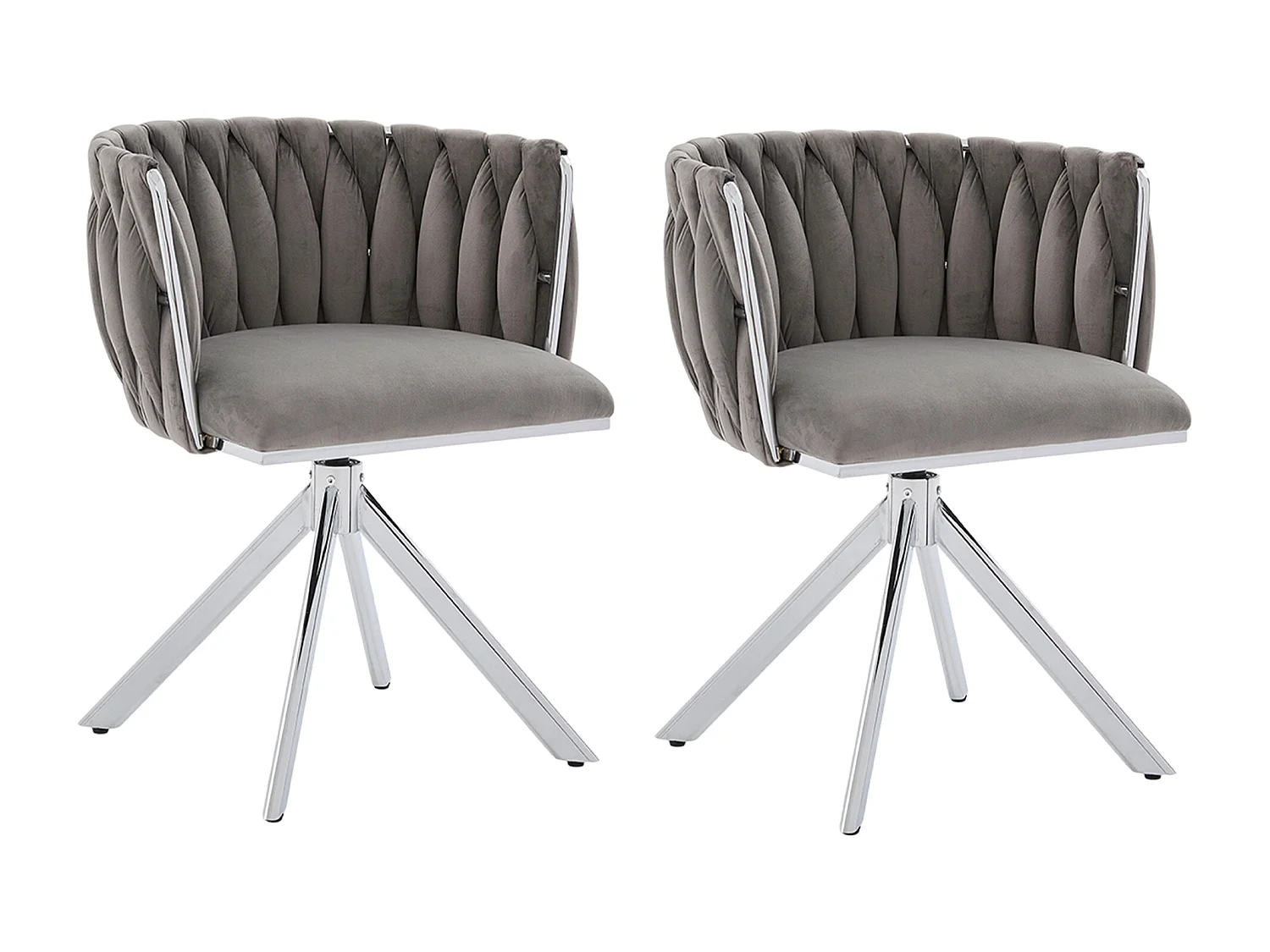 Lot de 2 Chaises pivotante grises - Chaise coquillage avec pieds en métal argenté - Style contemporain
