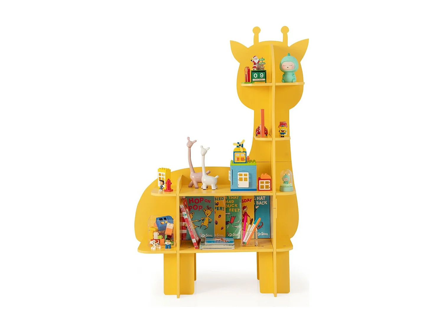 Libreria in legno per stanza dei bambini, Organizzatore di archiviazione giocattoli adorabile per sala giochi Giallo