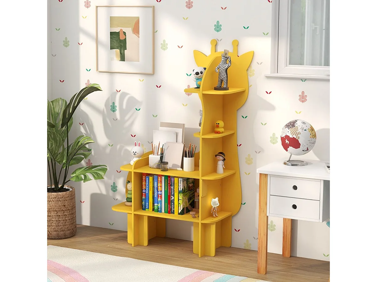 Libreria in legno per stanza dei bambini, Organizzatore di archiviazione giocattoli adorabile per sala giochi Giallo