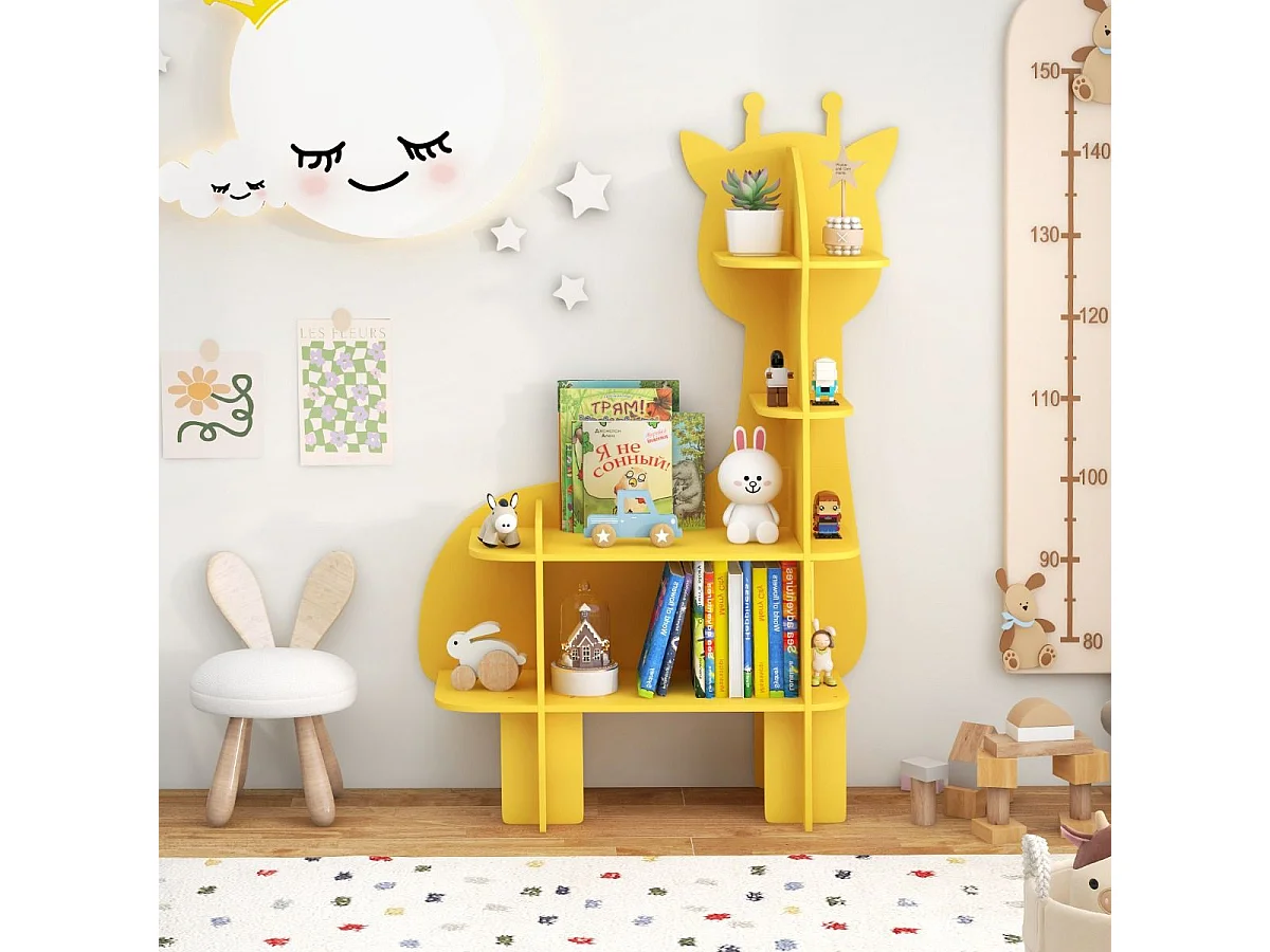 Libreria in legno per stanza dei bambini, Organizzatore di archiviazione giocattoli adorabile per sala giochi Giallo