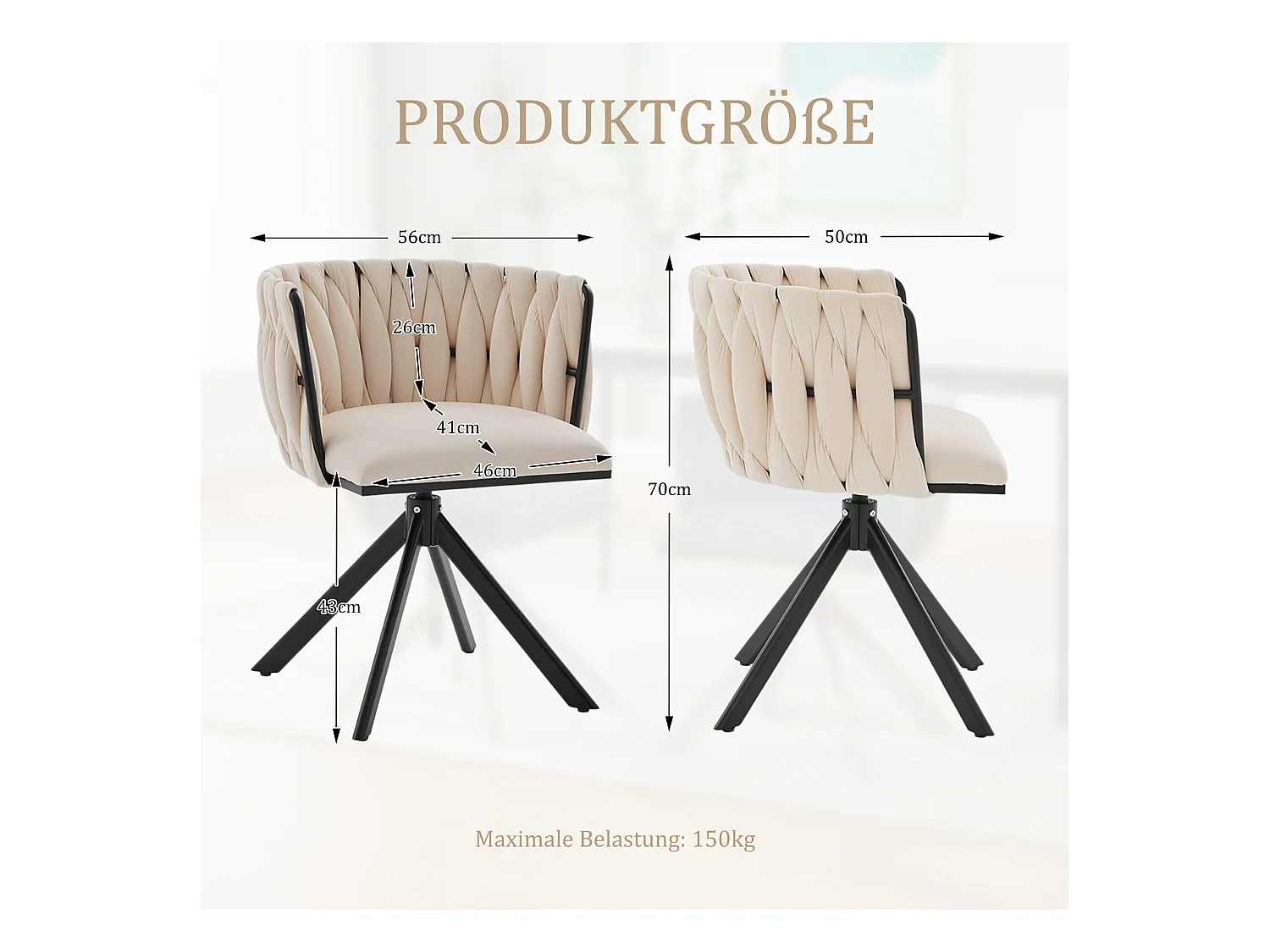 Lot de 2 Chaises pivotante beiges - Chaise coquillage avec pieds noirs - Style contemporain
