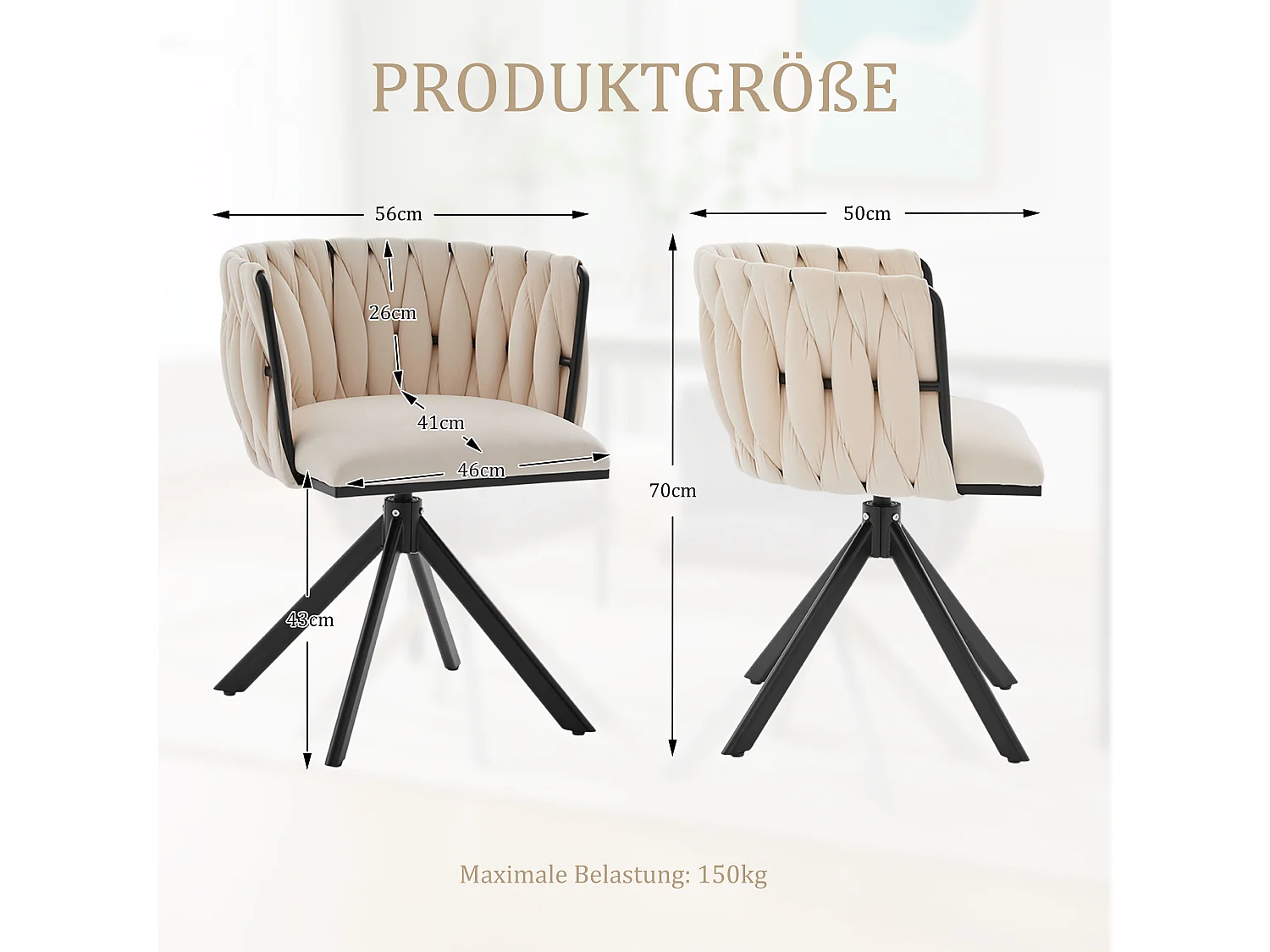 Set van 2 draaistoelen - Schelpstoel met zwarte poten - Hedendaagse stijl