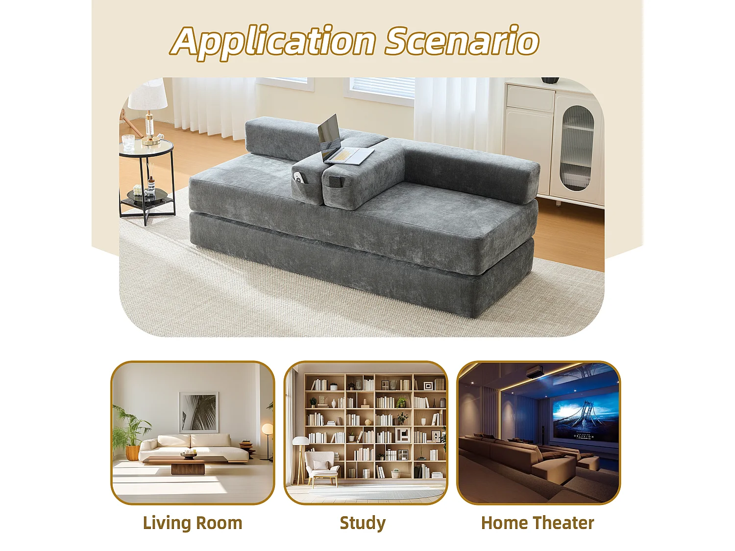 Kaleido 1.0 - Sofá modular de chenilla - Sofá convertible en varias formas - 3 cojines incluidos - Perfecto para sala, dormitorio y oficina