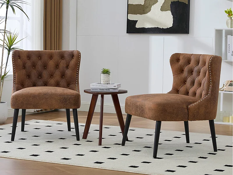 Set van 2 luxe vintage bruine microvezelstoelen - Comfort en elegantie - Ideaal voor de eetkamer